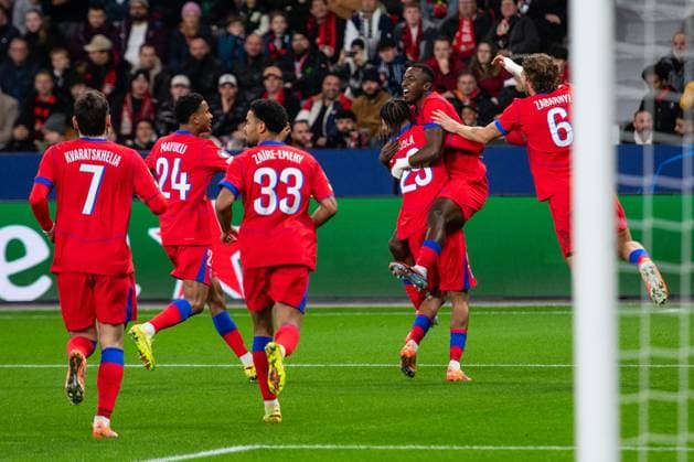 Bayer 04 Leverkusen v Paris Saint-Germain - UEFA Champions League LEVERKUSEN, GERMANY - OCTOBER 21: Willian Pacho of PSG celebrates after a goal during the UEFA Champions League 2025 26 League Phase MD3 match between Bayer 04 Leverkusen and Paris Saint-Germain at BayArena in Leverkusen, Germany on October 21, 2025. Hesham Elsherif Anadolu Leverkusen Germany. Editorial use only. Please get in touch for any other usage.  Copyright: x2025xAnadoluxHeshamxElsherifx