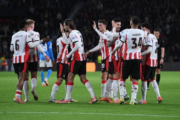 Soccer UEFA Champions League matchday 3 PSV Eindhoven SSC Napoli on 21 10 2025 at Philips Stadion in Eindhoven Goal celebration to 1 1 by an own goal by Alessandro Buongiorno Napoli xRx