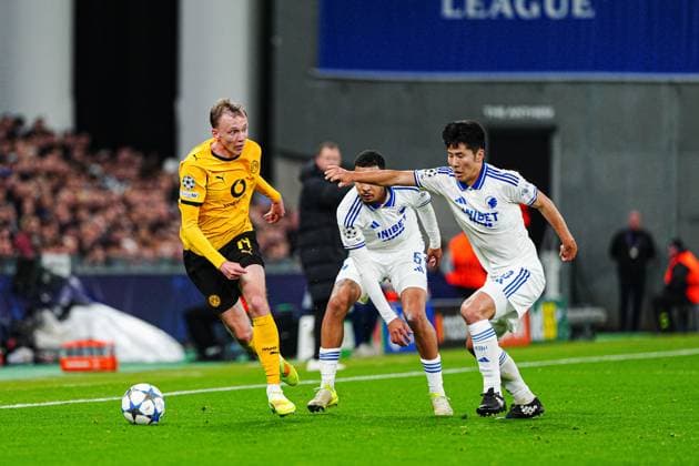 Maximilian Beier Borussia Dortmund, 14 , Gabriel Pereira FC Copenhagen, 05 , Junnosuke Suzuki FC Copenhagen, 20 DEN, FC Copenhagen vs Borussia Dortmund, Football, UEFA Champions League, Matchday 3, Season 2025 2026, 21 10 2025 DEN, FC Copenhagen vs Borussia Dortmund, Football, UEFA Champions League, Matchday 3, Season 2025 2026, 21 10 2025 Copenhagen Copyright: xEibner-Pressefoto MarcelxvonxFehrnx EP_MFN