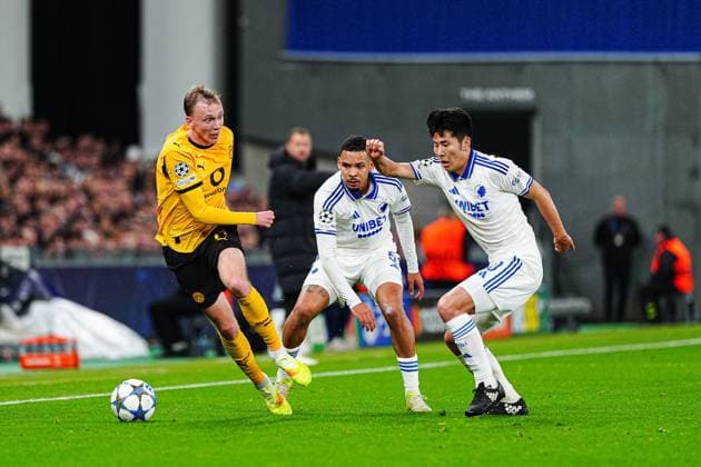 Maximilian Beier Borussia Dortmund, 14 , Gabriel Pereira FC Copenhagen, 05 , Junnosuke Suzuki FC Copenhagen, 20 DEN, FC Copenhagen vs Borussia Dortmund, Football, UEFA Champions League, Matchday 3, Season 2025 2026, 21 10 2025 DEN, FC Copenhagen vs Borussia Dortmund, Football, UEFA Champions League, Matchday 3, Season 2025 2026, 21 10 2025 Copenhagen Copyright: xEibner-Pressefoto MarcelxvonxFehrnx EP_MFN