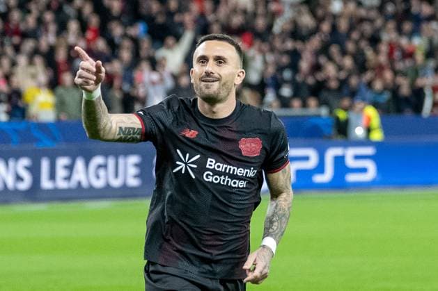 21 10 2025, Football UEFA Champions League, Season 2025 2026, Group stage, Matchday 03, Bayer 04 Leverkusen Paris Saint Germain at the BayArena in Leverkusen Aleix Garcia Bayer 04 Leverkusen, 24 celebrates his goal for 1 1 Photo Kirchner Media Thomas Haesler Copyright: xKirchner-Media ThomasxHaeslerx