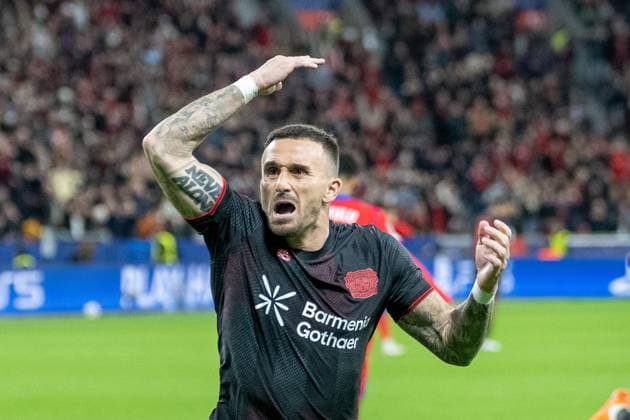 21 10 2025, Football UEFA Champions League, Season 2025 2026, Group stage, Matchday 03, Bayer 04 Leverkusen Paris Saint Germain at the BayArena in Leverkusen Aleix Garcia Bayer 04 Leverkusen, 24 celebrates his goal for 1 1 Photo Kirchner Media Thomas Haesler Copyright: xKirchner-Media ThomasxHaeslerx