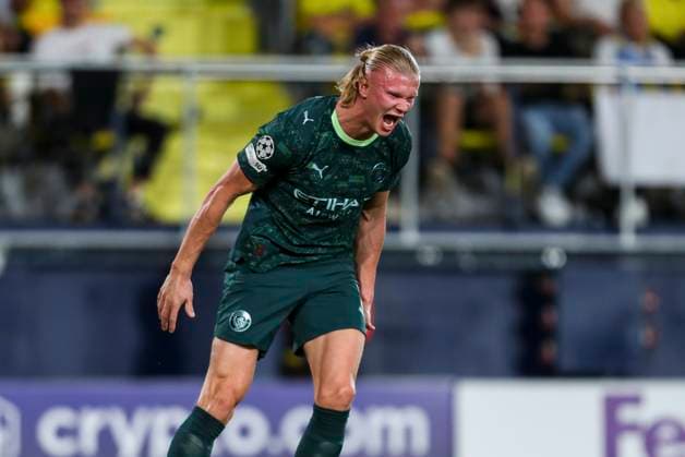 October 21, 2025, Villarreal, Castellon, Spain: Erling Haaland of Manchester City celebrates a goal during the UEFA Champions League 2025 26 League Phase MD3 match between Villarreal CF and Manchester City at Estadio de la Ceramica on October 21, 2025 in Villarreal, Spain. Villarreal Spain - ZUMAa181 20251021_zaa_a181_364 Copyright: xIvanxTerronx
