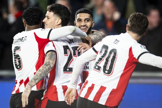 EINDHOVEN - Ismael Saibari of PSV Eindhoven celebrates the 2-1 goal during the UEFA Champions League match between PSV Eindhoven and Napoli at the Philips Stadium on October 21, 2025, in Eindhoven, Netherlands. ANP ROBIN VAN LONKHUIJSEN UEFA Champions League 2025-2026 xVIxANPxSportx xxANPxIVx 539897566 originalFilename: 539897566.jpg