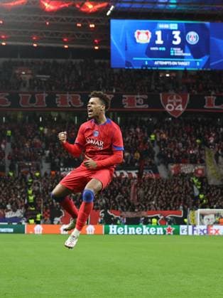LEVERKUSEN - Desire Doue of Paris Saint-Germain celebrates 1-4 during the UEFA Champions League match between Bayer 04 Leverkusen and Paris Saint-Germain at the Bay Arena on October 21, 2025, in Leverkusen, Germany. ANP Hollandse Hoogte Bart Stoutjesdijk UEFA Champions League 2025 26 xVIxANPxSportx xBartxStoutjesdijkxIVx 539898540 originalFilename: 539898540.jpg
