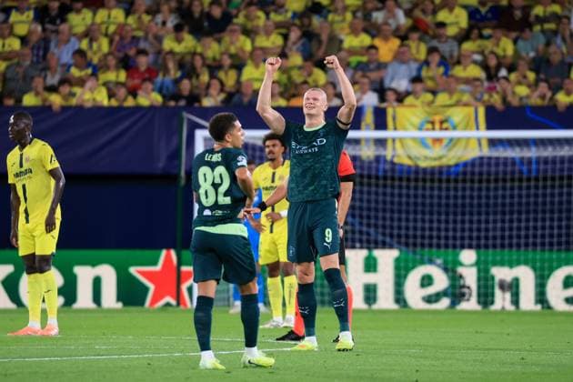 Spain - UEFA Champions League - Villarreal CF vs Manchester City - 21 10 2025 SPAIN, VILLARREAL, OCTOBER 21. Erling Haland of Manchester City celebrates after scoring his team s opening goal during the UEFA Champions League football match between Villarreal CF and Manchester City on October 21, 2025 at Estadio de la Ceramica in Villarreal, Spain. Photo by Manuel Blondeau AOP.Press Villarreal Estadio de la Ceramica Spain Copyright: x ManuelxBlondeau AOP.Pressx AOP20251021-0001