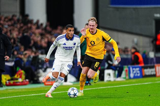 Elias Achouri FC Copenhagen, 30 , Julian Brandt Borussia Dortmund, 10 DEN, FC Copenhagen vs Borussia Dortmund, Football, UEFA Champions League, Matchday 3, 2025 2026 season, 21 10 2025 DEN, FC Copenhagen vs Borussia Dortmund, Football, UEFA Champions League, Matchday 3, 2025 2026 season, 21 10 2025 Copenhagen Copyright: xEibner-Pressefoto MarcelxvonxFehrnx EP_MFN