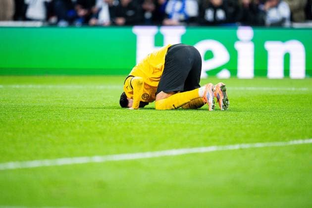 21 10 2025 Football, 2025 2026, Champions League, Matchday 3, FC Copenhagen Borussia Dortmund Ramy Bensebaini Dortmund celebrates after his goal for 1 2