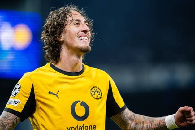 21 10 2025 Football, 2025 2026, Champions League, Matchday 3, FC Copenhagen Borussia Dortmund Fabio Silva Dortmund celebrates after his goal to make it 1 4