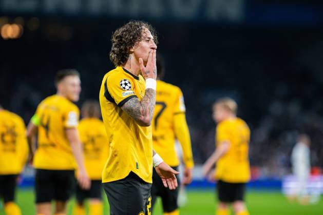21 10 2025 Football, 2025 2026, Champions League, Matchday 3, FC Copenhagen Borussia Dortmund Fabio Silva Dortmund celebrates after his goal to make it 1 4