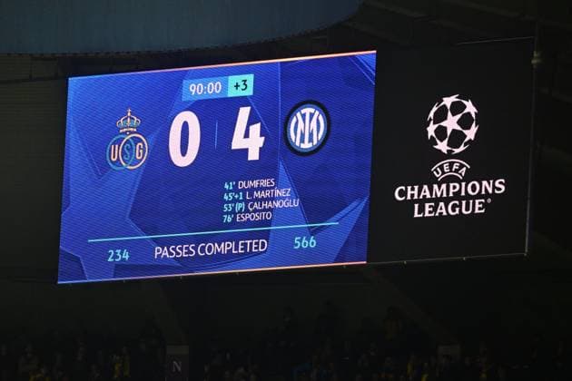 Royale Union Saint-Gilloise v Inter Milan - UEFA Champions League BRUSSELS, BELGIUM - OCTOBER 21 : Illustration picture final score during the UEFA Champions League 2025 26 League Phase MD3 match between Royale Union Saint-Gilloise and Inter Milan on October 21, 2025 in Brussels, Belgium, 21 10 2025 Brussels Belgium  Copyright: xPeterxDexVoechtx