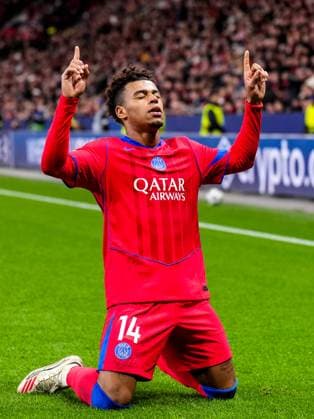 LEVERKUSEN, GERMANY - OCTOBER 21: Desire Doue of Paris Saint-Germain celebrates after scoring his team s second goal during the UEFA Champions League 2025 26 League Phase MD3 match between Bayer 04 Leverkusen and Paris Saint-Germain at BayArena on October 21, 2025 in Leverkusen, Germany. (Photo by Rene Nijhuis) SPO  Copyright: xRenexNijhuis