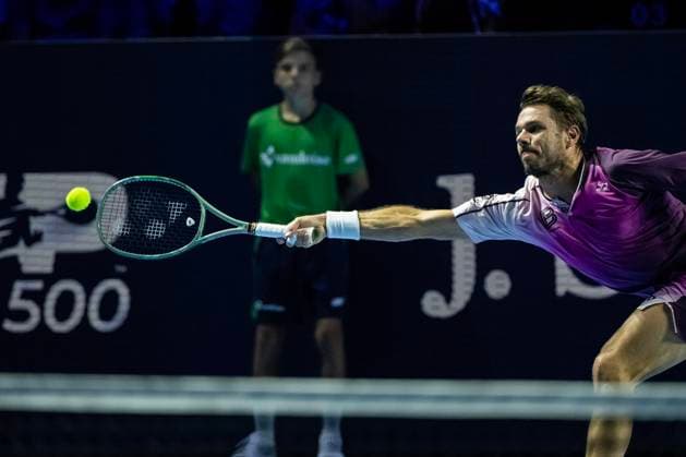 21st October 2025; St. Jakobshalle, Basel, Switzerland; 2025 ATP, Tennis Herren Swiss Indoor Tennis Day 3; Stan Wawrinka (SUI) in action during the match against Miomir Kecmanovic (SRB) in the first round  DavidxEmm