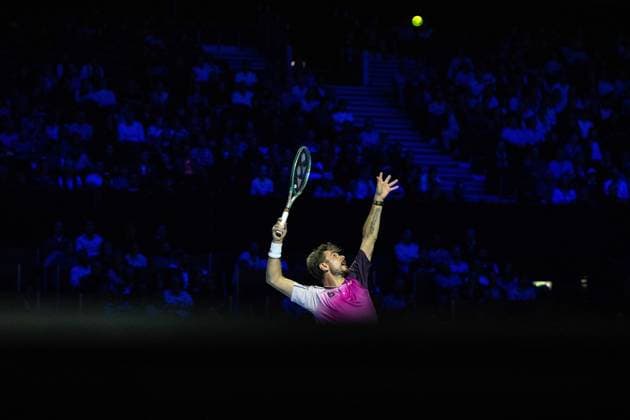21st October 2025; St. Jakobshalle, Basel, Switzerland; 2025 ATP, Tennis Herren Swiss Indoor Tennis Day 3; Stan Wawrinka (SUI) in action during the match against Miomir Kecmanovic (SRB) in the first round  DavidxEmm