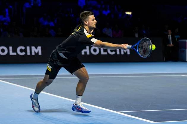 21st October 2025; St. Jakobshalle, Basel, Switzerland; 2025 ATP, Tennis Herren Swiss Indoor Tennis Day 3; Miomir Kecmanovic (SRB) in action during the match against Stan Wawrinka (SUI) in the first round  DavidxEmm