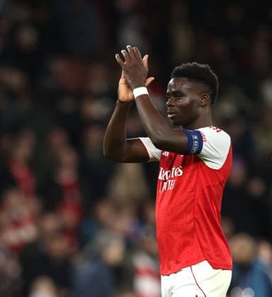 Bukayo Saka (A) at the Arsenal v Atletico Madrid UEFA Champions League match, at the Emirates Stadium, London, UK on 21st October, 2025. 