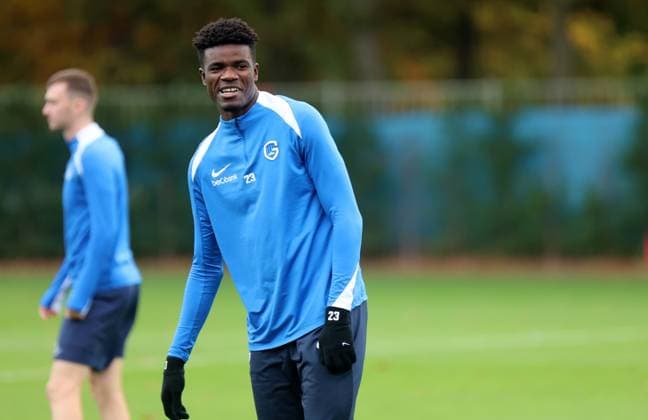 KRC Genk training- UEFA Europa League GENK, BELGIUM - OCTOBER 22 : r23Bibout Aaron forward of KRC Genk training KRC GENK before the UEFA Europa League 2025 26 League Phase game against Real Betis on October 22, 2025 in Genk, Belgium, 22 10 25 Eeklo Belgium  Copyright: xJeffreyxGaensx