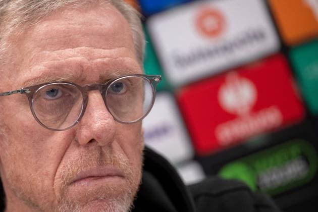 SOCCER - UEFA ECL, Rapid vs Fiorentina VIENNA,AUSTRIA,22.OCT.25 - SOCCER - UEFA Conference League, SK Rapid Wien vs ACF Fiorentina, preview, press conference, PK, Pressekonferenz Rapid. Image shows head coach Peter Stoeger (Rapid).  GEPAxpictures xPhilippxBrem