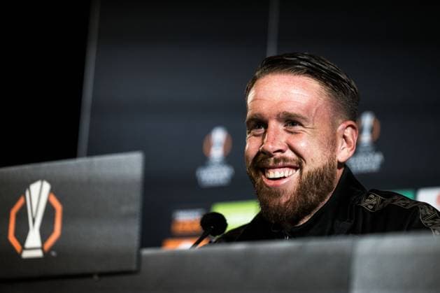 251022 Pontus Jansson during a UEFA Europa League press conference with Malmö FF on October 22, 2025 in Malmö Photo Mathilda Schuler BILDBYRAN kod MA MA0879 fotboll football soccer fotball uefa europa league europa league presskonferens press conference malmö ff bbeng  Copyright: MATHILDAxSCHULER BB251022MA040