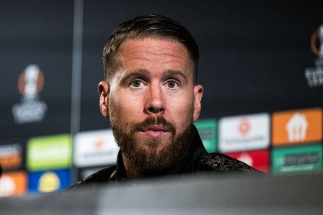 251022 Pontus Jansson during a UEFA Europa League press conference with Malmö FF on October 22, 2025 in Malmö Photo Mathilda Schuler BILDBYRAN kod MA MA0879 fotboll football soccer fotball uefa europa league europa league presskonferens press conference malmö ff bbeng  Copyright: MATHILDAxSCHULER BB251022MA048