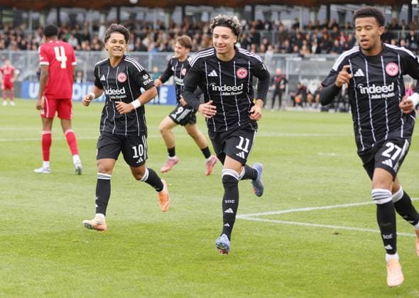 22 10 2025 xphx Dreieich UEFA Youth League 2025 2026 Eintracht Frankfurt Liverpool U19 Goal celebration after the 1-0 goal by Keziah Oteng Mensah Eintracht Frankfurt