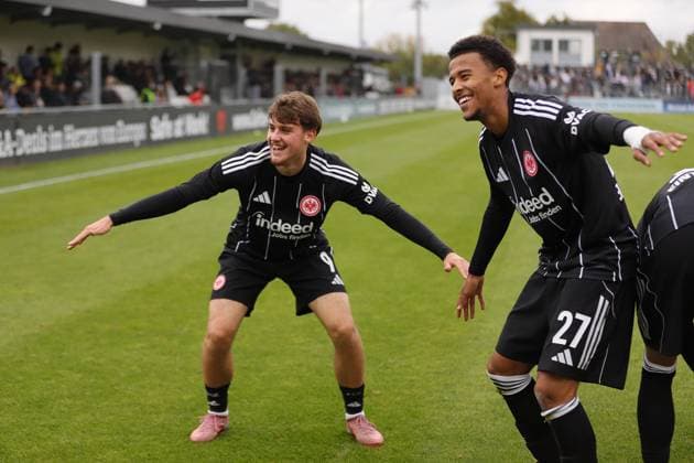 22 10 2025 xphx Dreieich UEFA Youth League 2025 2026 Eintracht Frankfurt Liverpool U19 Goal celebration after the 1-0 goal by Keziah Oteng Mensah Eintracht Frankfurt