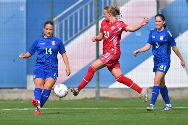 SERBIA U17, U 17 vs DENMARK U17 NATALIJA PETROVIC vs NIKOLINE NIELSEN football U17 national team, Nationalteam Srbia vs Denmark Evropean championship qualification match at sports center FSS, Stara Pazova 22.10.2025 Foto: FOOTBALL, SERBIA U17, DENMARK U17, European Championship, EM, Europameisterschaft QUALIFICATION Stara Pazova Sports center Stara Pazova Serbia Copyright: xMarkoxMetlas xMNxPressx