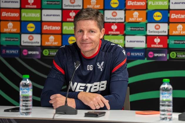 Crystal Palace 22 10 2025. Press and training Crystal Palace manager Oliver Glasner at the Crystal Palace press conference, PK, Pressekonferenz ahead of Crystal Palace v AEK Larnaca in the UEFA Conference League match at at Selhurst Park, London on 23rd October 2025. Editorial use only , Copyright: xStephenxFlynnx PSI-23085-0095