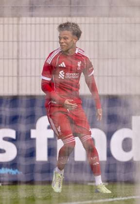 Football - UEFA Youth League - League Phase - Eintracht Frankfurt Under-19 s v Liverpool FC Under-19 s FRANKFURT, GERMANY - Wednesday, October 22, 2025: Liverpool s Trent Kone-Doherty celebrates after scoring his side s fourth goal during the UEFA Youth League match between Eintracht Frankfurt Under-19 s and Liverpool FC Under-19 s at Sportpark Dreieich. (Photo by David Rawcliffe Propaganda) FRANKFURT Sportpark Dreieich HESSE GERMANY  Copyright: xDavidxRawcliffex P2025-10-22-Liverpool_U19_Frankfurt_U19-24