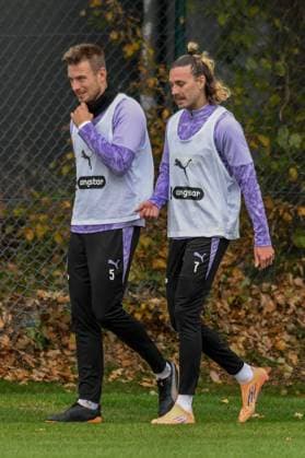 Hauke Wahl Jackson Irvine Pauli walk off the pitch Germany , Hamburg , Training ground at Kollaustrasse , Football , 1 Bundesliga , Training of FC St Pauli
