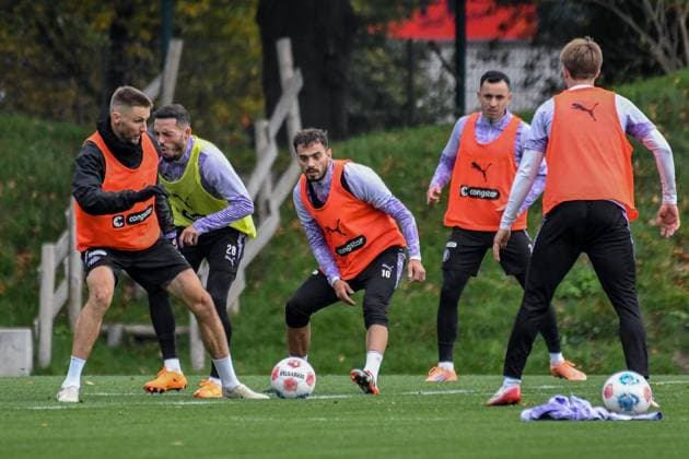 Karol Mets Mathias Pereira Lage Danel Sinani Manolis Saliakas Ahlstrand Erik Pauli Germany , Hamburg , Training ground at Kollaustrasse , Football , 1 Bundesliga , Training of FC St Pauli