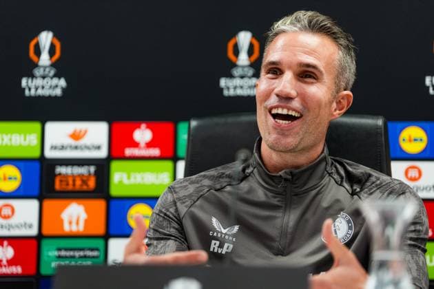 Europa League 2025-2026: press conference, PK, Pressekonferenz of Feyenoord Rotterdam - Coach Robin van Persie of Feyenoord Rotterdam during the press conference of Feyenoord in preparation of the Europa League duel against Panathinaikos F.C. at Stadion Feijenoord De Kuip on 22 October 2025 in Rotterdam, The Netherlands. Copyright: xYannickxVerhoevenx