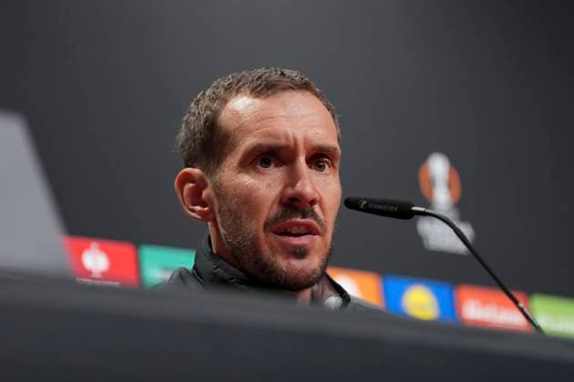 Julian Schuster SC Freiburg, Coach , SC Freiburg press conference ahead of the third Europa League match in the league phase, Press conference, Germany, Football, UEFA Europa League, Matchday 3, 2025 2026, SC Freiburg vs FC Utrecht, 22 10 2025, SC Freiburg press conference ahead of the third Europa League match in the league phase, Press conference, Europa Park Stadion, Freiburg, Germany Freiburg Europa Park Stadion Baden Württemberg Germany Copyright: xArnexAmbergx