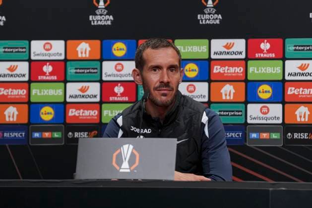 Julian Schuster SC Freiburg, Coach , SC Freiburg press conference ahead of the third Europa League match in the league phase, Press conference, Germany, Football, UEFA Europa League, Matchday 3, 2025 2026, SC Freiburg vs FC Utrecht, 22 10 2025, SC Freiburg press conference ahead of the third Europa League match in the league phase, Press conference, Europa Park Stadion, Freiburg, Germany Freiburg Europa Park Stadion Baden Württemberg Germany Copyright: xArnexAmbergx