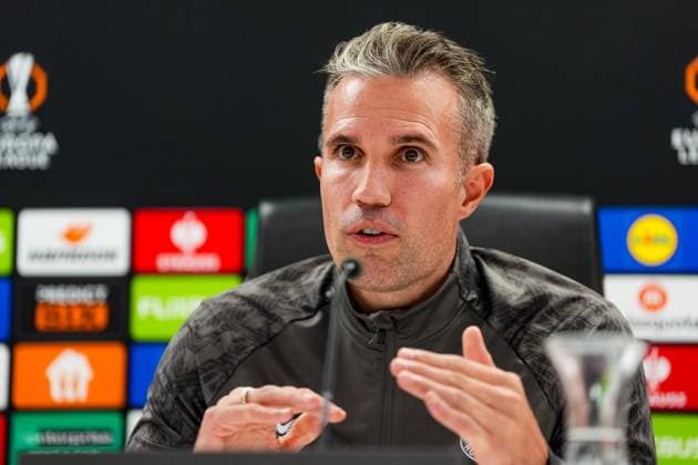 Europa League 2025-2026: press conference, PK, Pressekonferenz of Feyenoord Rotterdam - Coach Robin van Persie of Feyenoord Rotterdam during the press conference of Feyenoord in preparation of the Europa League duel against Panathinaikos F.C. at Stadion Feijenoord De Kuip on 22 October 2025 in Rotterdam, The Netherlands. Copyright: xYannickxVerhoevenx