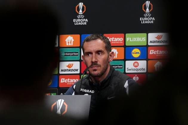Julian Schuster SC Freiburg, Coach , SC Freiburg press conference ahead of the third Europa League match in the league phase, Press conference, Germany, Football, UEFA Europa League, Matchday 3, 2025 2026, SC Freiburg vs FC Utrecht, 22 10 2025, SC Freiburg press conference ahead of the third Europa League match in the league phase, Press conference, Europa Park Stadion, Freiburg, Germany Freiburg Europa Park Stadion Baden Württemberg Germany Copyright: xArnexAmbergx