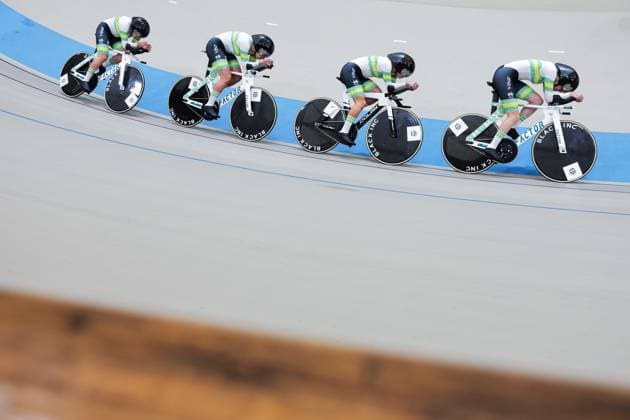 2025 Tissot UCI Track World Championships Picture by Alex Whitehead SWpix.com - 22 10 2025 - Cycling - 2025 Tissot UCI Track World Championships - Velodromo PenalolÃ n, Santiago, Chile - Women s Team Pursuit - Qualifying - Alexandra Grace Manly (Australia), Maeve Plouffe (Australia), Alyssa Polites (Australia), Sophie Edwards (Australia) Copyright: x xSWpix.comx(t axPhotographyxHubxLtd)xAlexxWhitehead SWpix.comx SWP-3030-10359