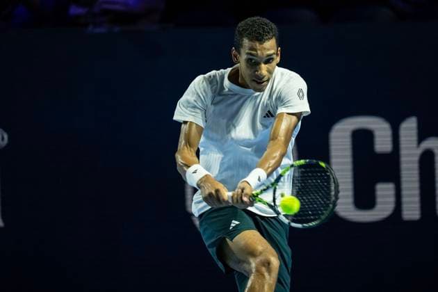 22nd October 2025; St. Jakobshalle, Basel, Switzerland; 2025 ATP, Tennis Herren Swiss Indoor Tennis Day 4; Felix Auger-Aliassime (CAN) in action during the match against Gabriel Diallo (CAN) in the first round  DavidxEmm