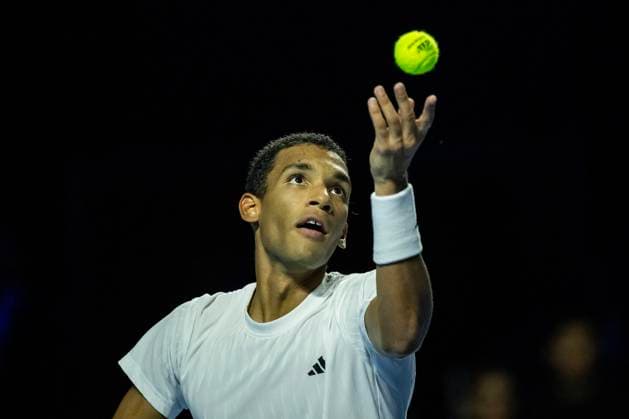 22nd October 2025; St. Jakobshalle, Basel, Switzerland; 2025 ATP, Tennis Herren Swiss Indoor Tennis Day 4; Felix Auger-Aliassime (CAN) in action during the match against Gabriel Diallo (CAN) in the first round  DavidxEmm