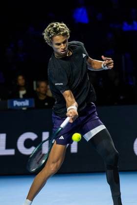 22nd October 2025; St. Jakobshalle, Basel, Switzerland; 2025 ATP, Tennis Herren Swiss Indoor Tennis Day 4; Gabriel Diallo (CAN) in action during the match against Felix Auger-Aliassime (CAN) in the first round  DavidxEmm