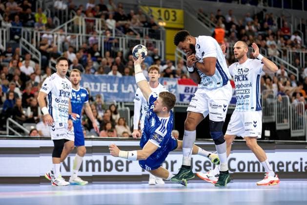 HC Zagreb v OTP Bank Pick Szeged: EHF Champions League Adin Faljic of HC Zagreb shoots during the Men s EHF Champions League group B match between HC Zagreb and OTP Bank Pick Szeged at Arena Zagreb on October 22, 2025. in Zagreb, Croatia.  IgorxKralj PIXSELL