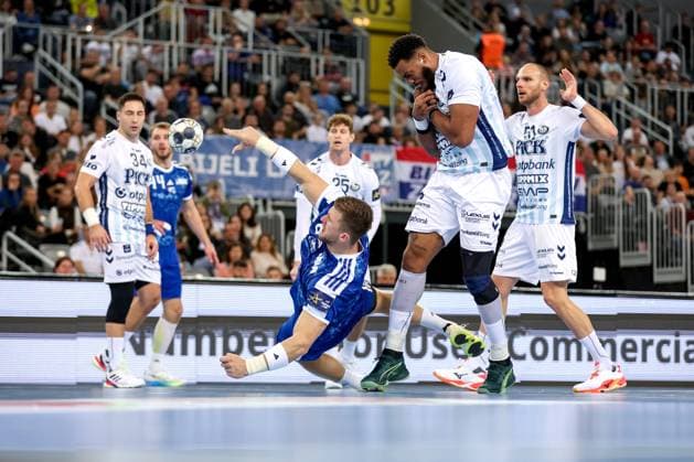 HC Zagreb v OTP Bank Pick Szeged: EHF Champions League Adin Faljic of HC Zagreb shoots during the Men s EHF Champions League group B match between HC Zagreb and OTP Bank Pick Szeged at Arena Zagreb on October 22, 2025. in Zagreb, Croatia.  IgorxKralj PIXSELL