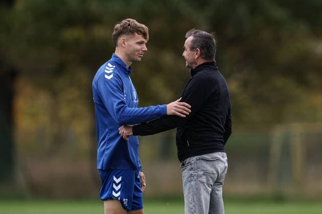 Philipp Hercher 1 FC Magdeburg,27 with Managing Director Sport Otmar Schork 1 FC Magdeburg 2 Soccer Bundesliga Season 2025 2026 Training 1 FC Magdeburg at the Avnet Arena in Magdeburg Soccer,Man,Men,Germany,22 10 2025