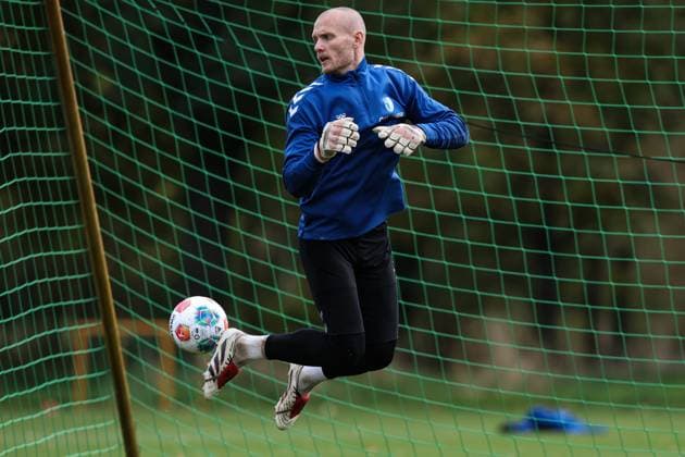 Goalkeeper Dominik Reimann 1 FC Magdeburg,1 2 Soccer Bundesliga Season 2025 2026 Training 1 FC Magdeburg at the Avnet Arena in Magdeburg Soccer,Man,Men,Germany,22 10 2025