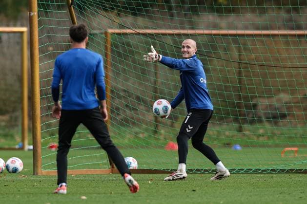 Goalkeeper Dominik Reimann 1 FC Magdeburg,1 2 Soccer Bundesliga Season 2025 2026 Training 1 FC Magdeburg at the Avnet Arena in Magdeburg Soccer,Man,Men,Germany,22 10 2025