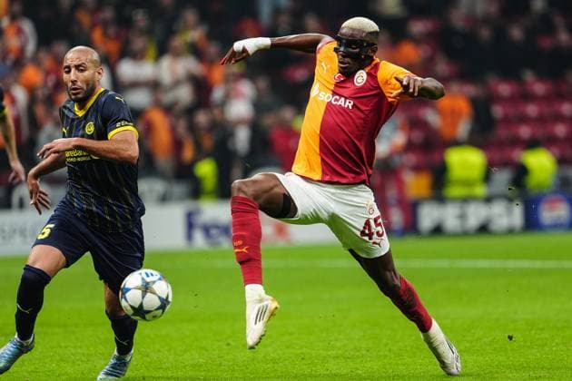Galatasaray v Bodo Glimt - UEFA Champions League ISTANBUL, TURKIYE - OCTOBER 22: Victor Osimhen of Galatasaray competes against Haitam Aleesami of Bodo Glimt during the UEFA Champions League third-week football match between Galatasaray and Bodo Glimt at RAMS Park in Istanbul, Turkiye on October 22, 2025. Bunyamin Celik Anadolu Istanbul Turkey. Editorial use only. Please get in touch for any other usage.  Copyright: x2025xAnadoluxBunyaminxCelikx