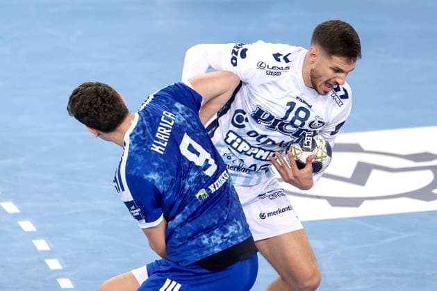 HC Zagreb v OTP Bank Pick Szeged: EHF Champions League Luka Lovre Klarica of HC Zagreb and Marin Jelinic of Pick Szeged competes for the ball during the Men s EHF Champions League group B match between HC Zagreb and OTP Bank Pick Szeged at Arena Zagreb on October 22, 2025. in Zagreb, Croatia.  IgorxKralj PIXSELL