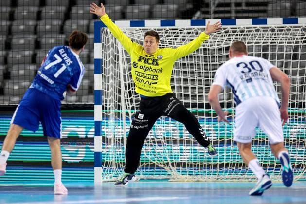 HC Zagreb v OTP Bank Pick Szeged: EHF Champions League Roland Mikler of Pick Szeged saves a goal from Filip Glavas of HC Zagreb during the Men s EHF Champions League group B match between HC Zagreb and OTP Bank Pick Szeged at Arena Zagreb on October 22, 2025. in Zagreb, Croatia.  IgorxKralj PIXSELL