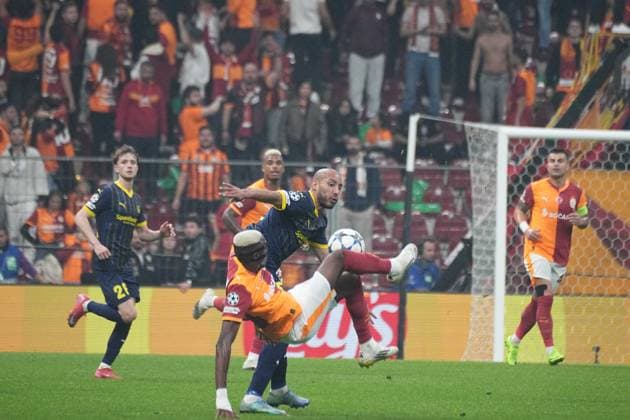 Victor Osimhen of Galatasaray and Haitam Aleesami of Bodo Glimt, during the UEFA Champions League league phase match between Galatasaray SK and FK Bodo Glimt in Istanbul, Turkey, 22 October 2025. ( Copyright: DepoxPhotos 18868784