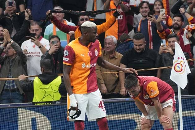 Victor Osimhen (L) and Yunus Akgun of Galatasaray, during the UEFA Champions League league phase match between Galatasaray SK and FK Bodo Glimt in Istanbul, Turkey, 22 October 2025. ( Copyright: DepoxPhotos 18868818
